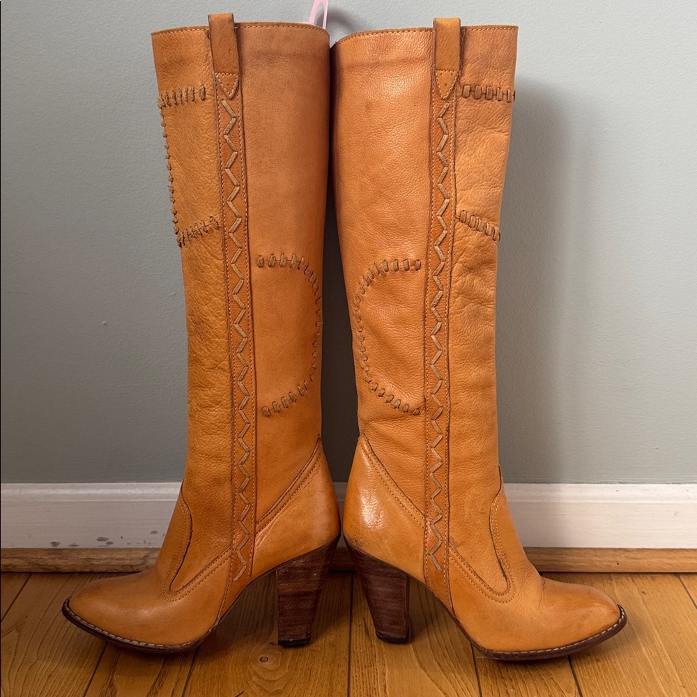 The Wild Pair vintage Brazilian stitched  embroidered‎ tall leather boot  EVC 8